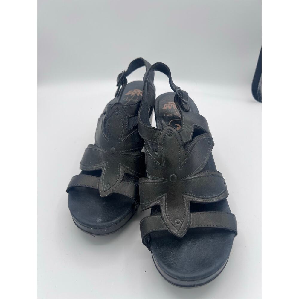 Dansko Black Leather Floral Sandals, size 40
